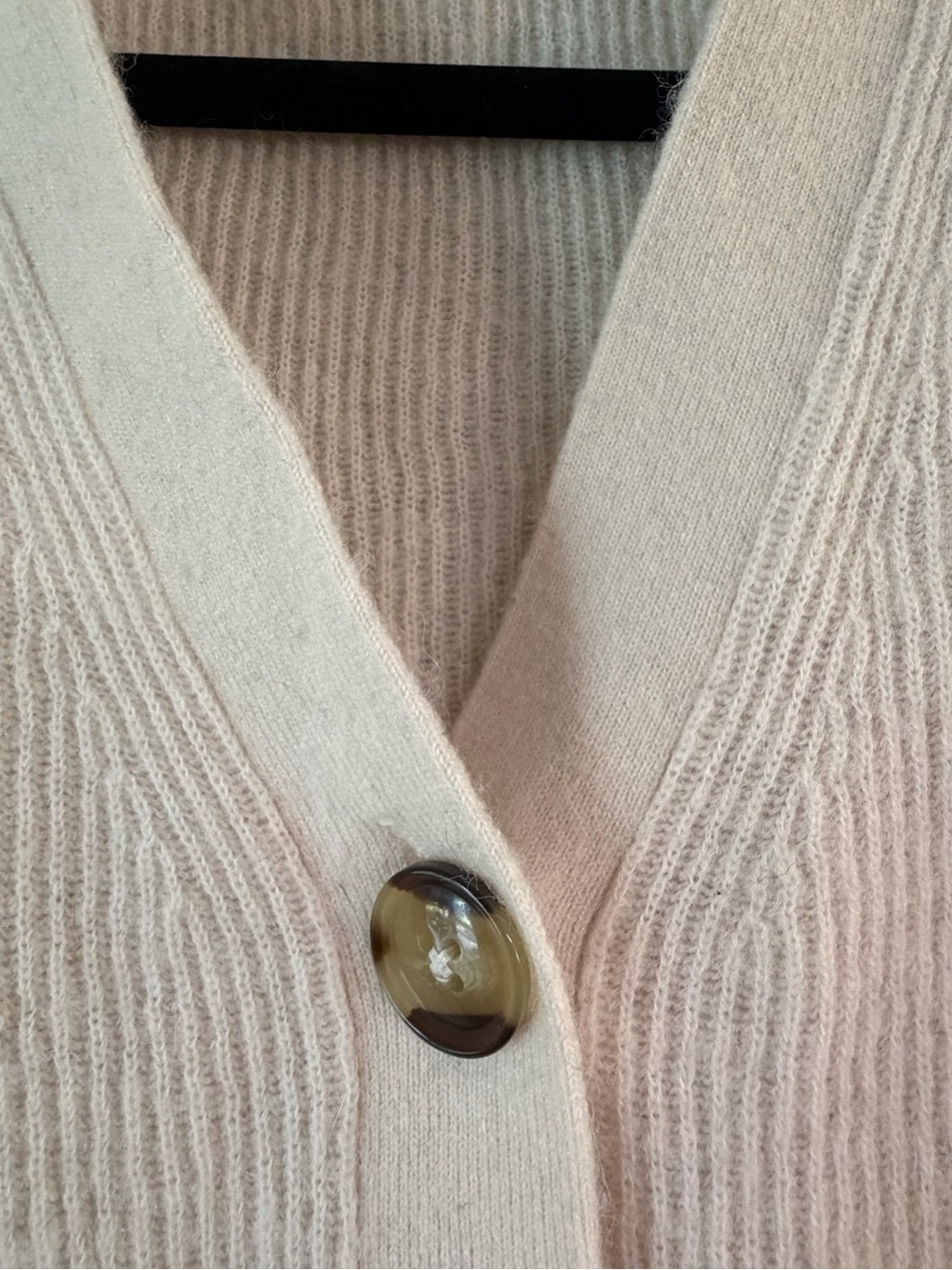 Quince Cream Ribbed V-Neck Button-Front Cardigan - Picture 4 of 10